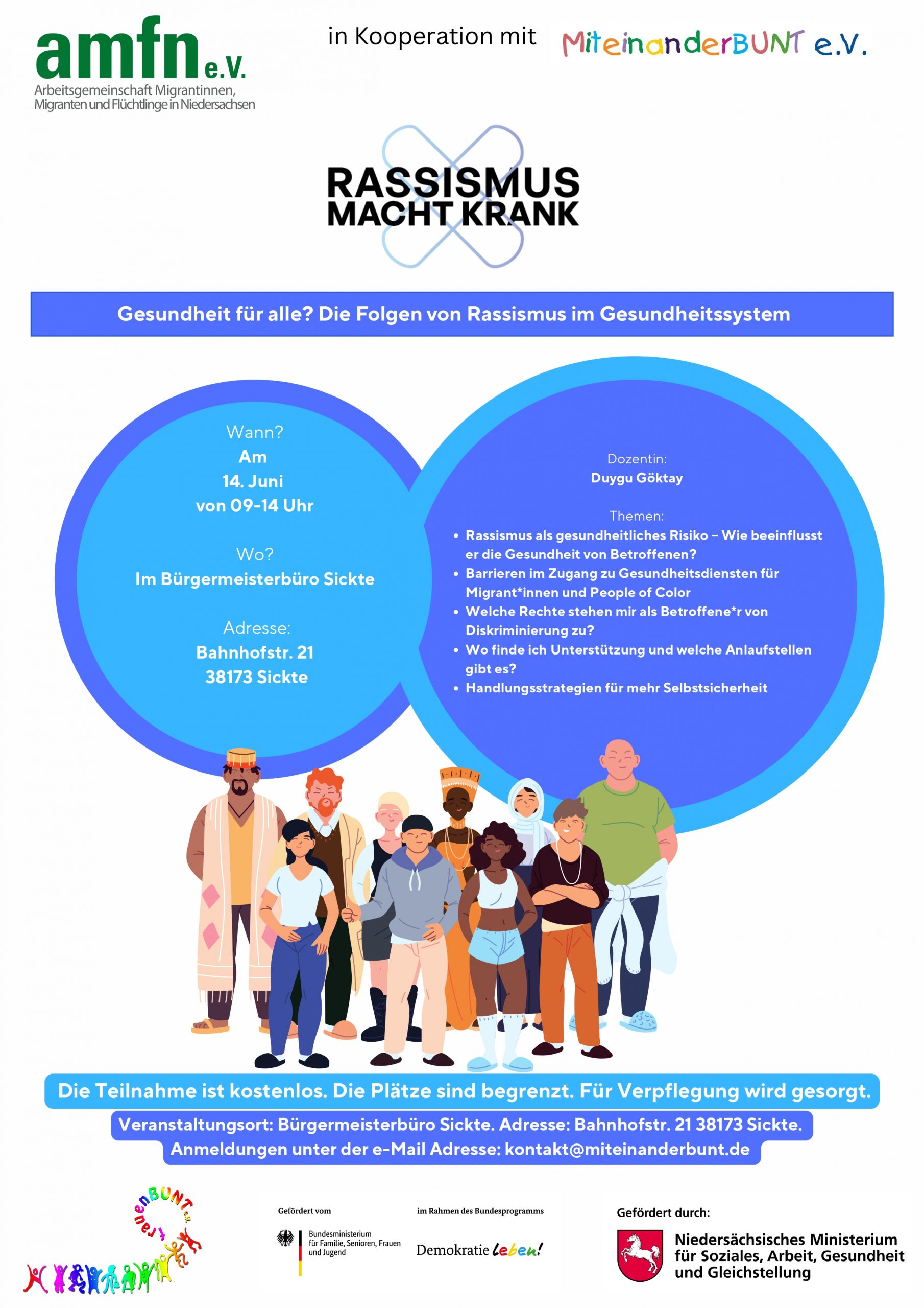 Workshopankündigung Gesundheit für alle? Die Folgen von Rassismus im Gesundheitssystem am 14.06.25 mit MiteinanderBunt e.V. in Sickte